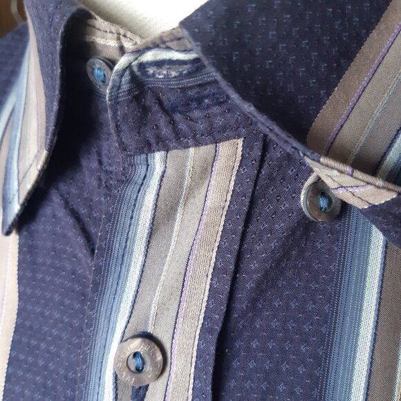 Bugatchi Uomo SZ M 100% Cotton Men's Button Down Blue Striped Shirt - Picture 1 of 13